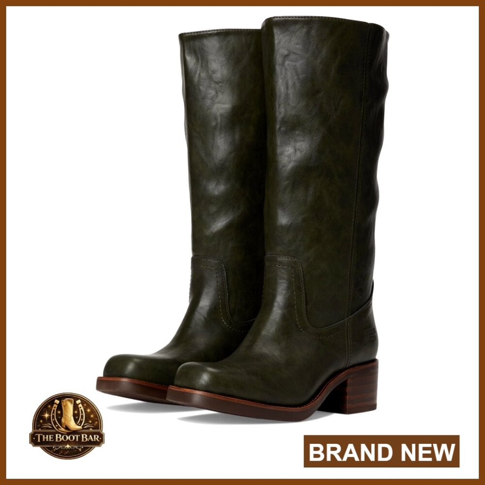 Pu Leather Tall Boots With Block Heel, Calf-High For Everyday Wear